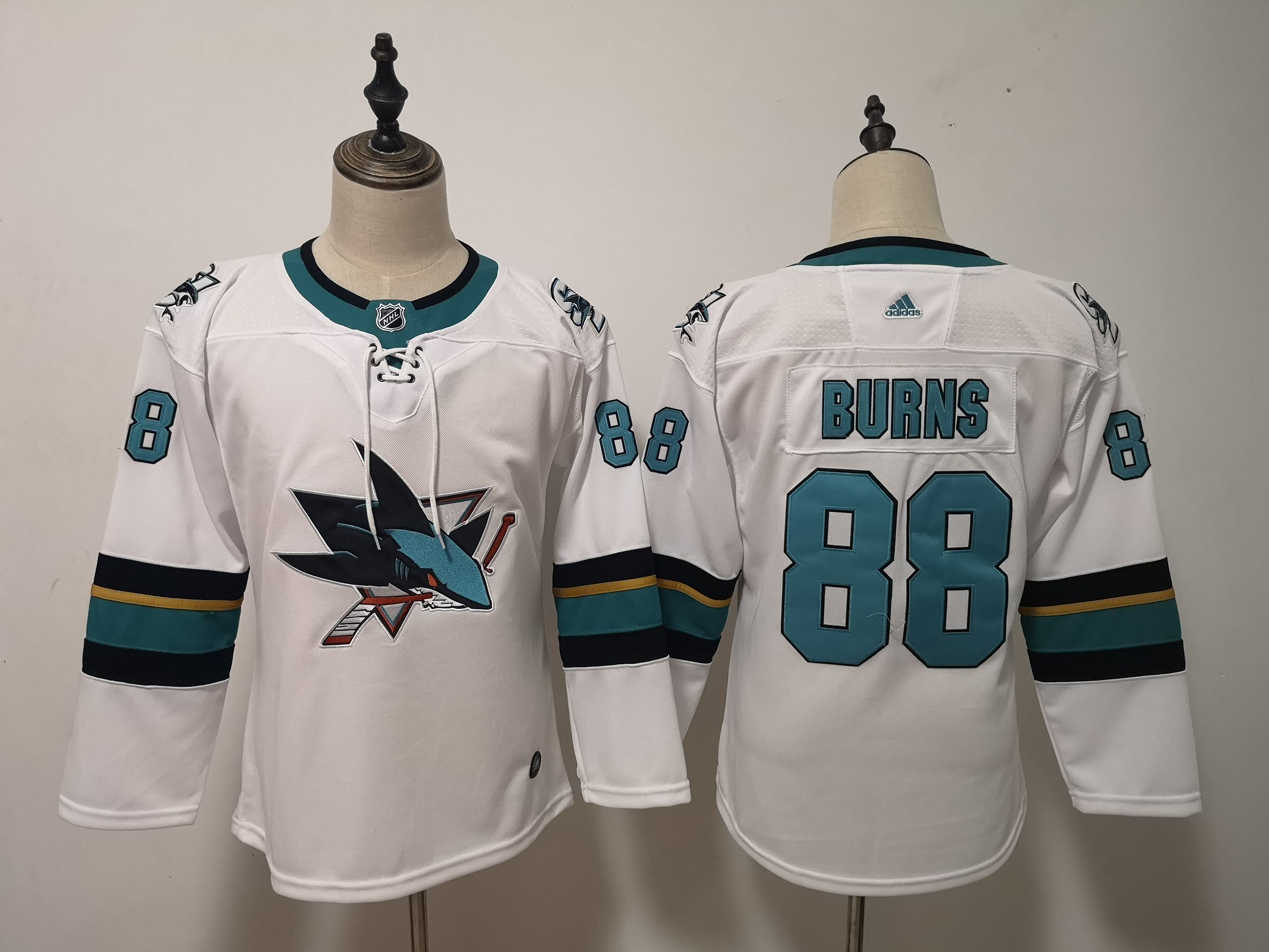 Women San Jose Sharks #88 Burns White Adidas Stitched NHL Jersey